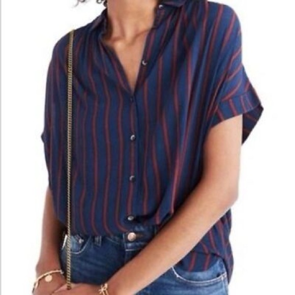 Madewell Central Shirt In Duo Stripe Twilight Size Small - Picture 1 of 6